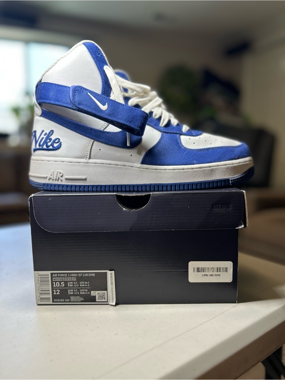Nike Air Force 1 High ’07 LV8 EMB Men’s 10.5 White Rush Blue Sneakers